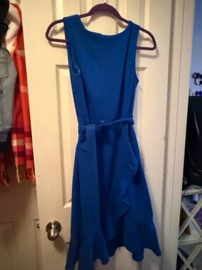 Calvin Klein Royal Blue Sleeveless Midi Dress with Tie Waist